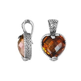 Sterling Silver Heart-Shaped Pendant With Citrine Quartz And Antique Floral Bali Detailing